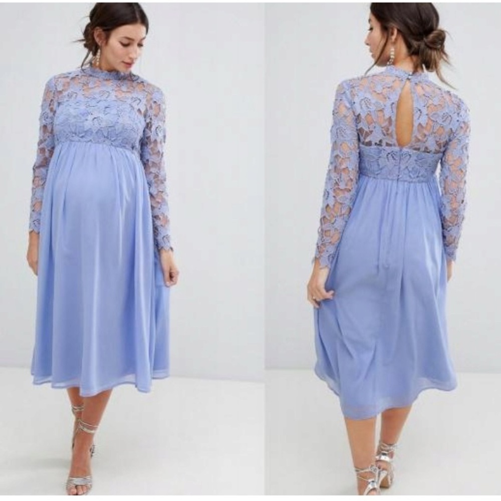 Elegant Blue Lace Maternity Dress